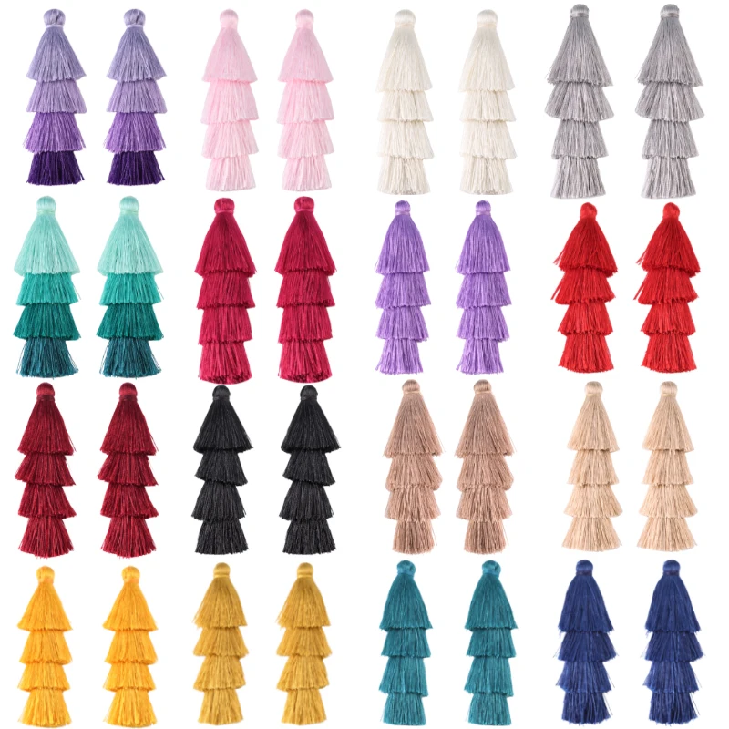 4pcs Polyester Silk 4 Layer Tassel 80mm Color Christmas Tree Shape Charm Tassels for DIY Home Wedding Decoration Jewelry Finding