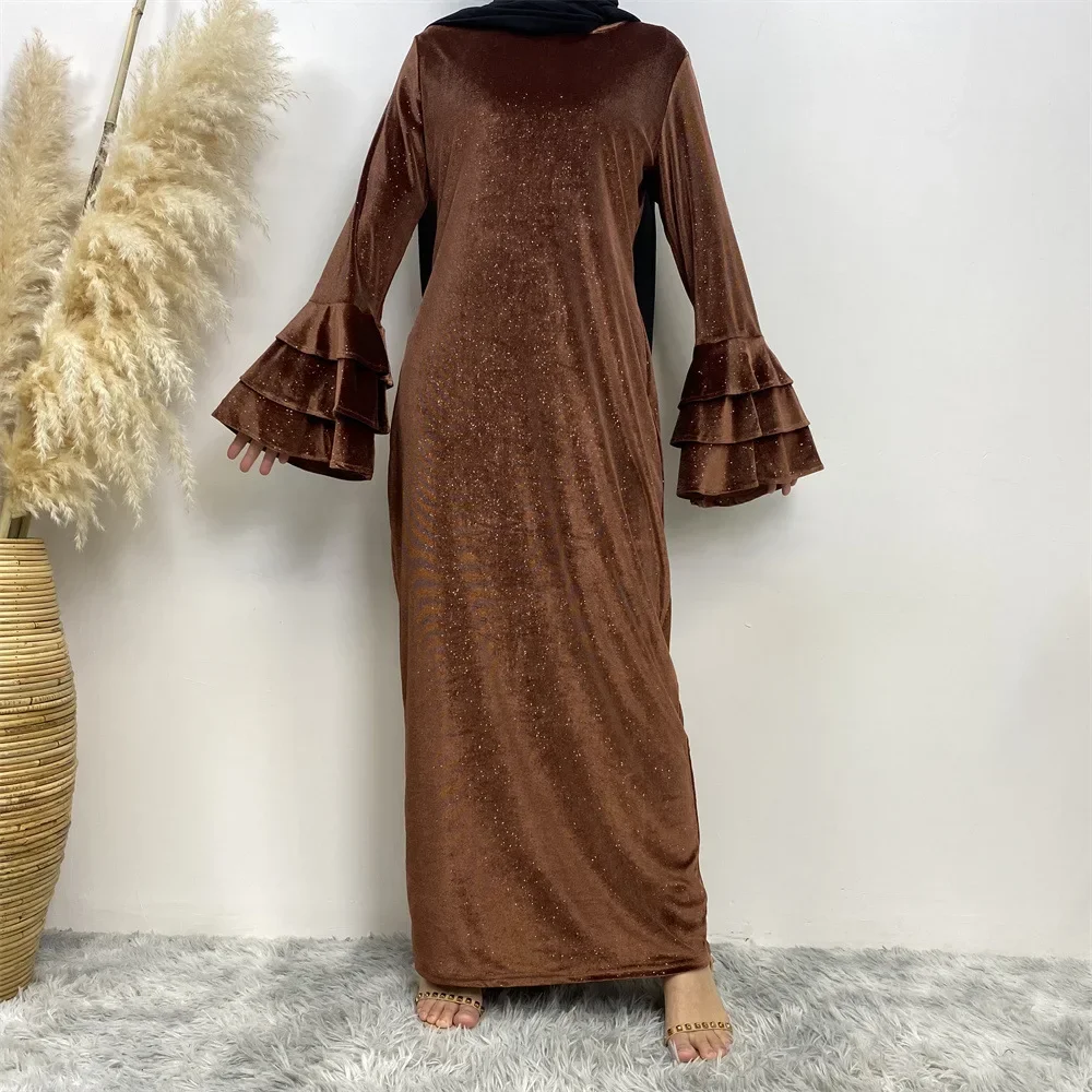 Gaun Muslim sederhana musim gugur musim dingin wanita Abaya hangat tebal untuk wanita gaun pesta Turki Arab Abaya Dubai Kaftan Femme Musulman