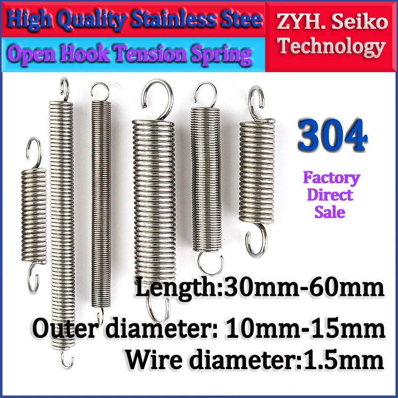 

Wire diameter 1.5mm 304 Stainless Steel Tension spring S Hook Round hook Coil Pullback Extension Tension metal Spring wire