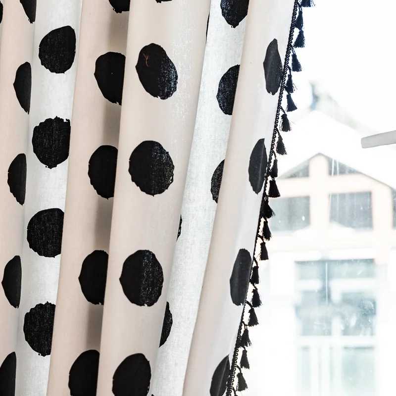 Finished Curtain Simple Blackout Half Curtain Black and White Polka Dot Balcony Floating Window Curtain