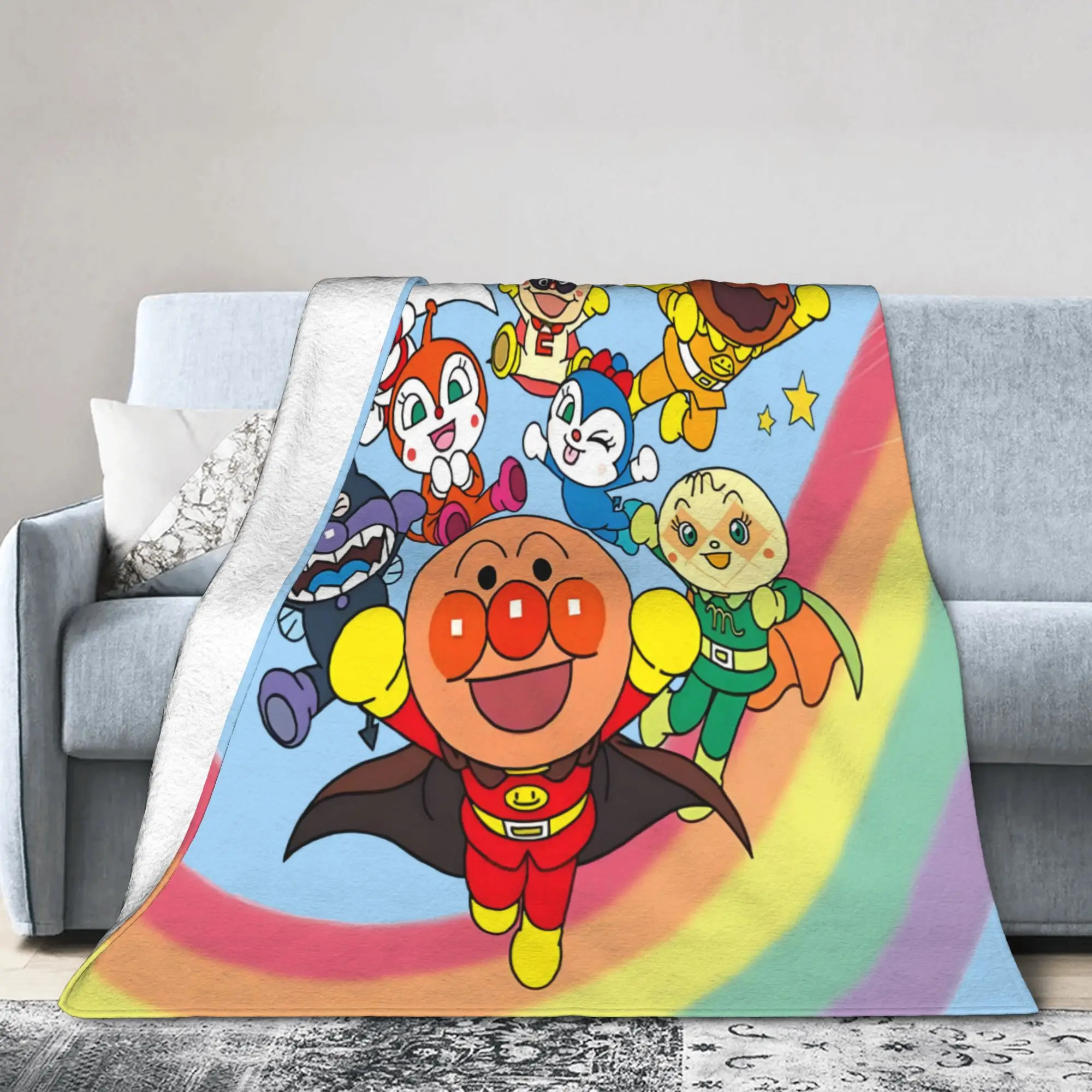 Custom Sofa Fleece Anpanman Bread Manga Throw Blanket Warm Flannel Hot Blankets for Bed Car Sofa Quilt