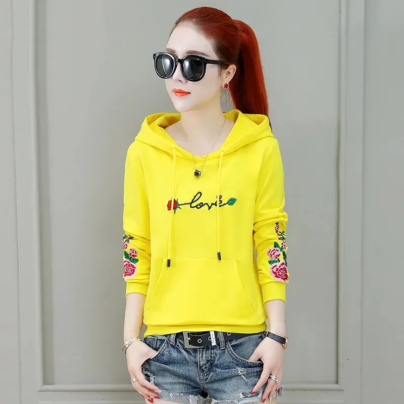 Loose Hooded Sweatshirt Women\'s Long Sleeve Autumn 2023 New Letter Embroidered Fashion Pullover Korean Versatile Short Jacket