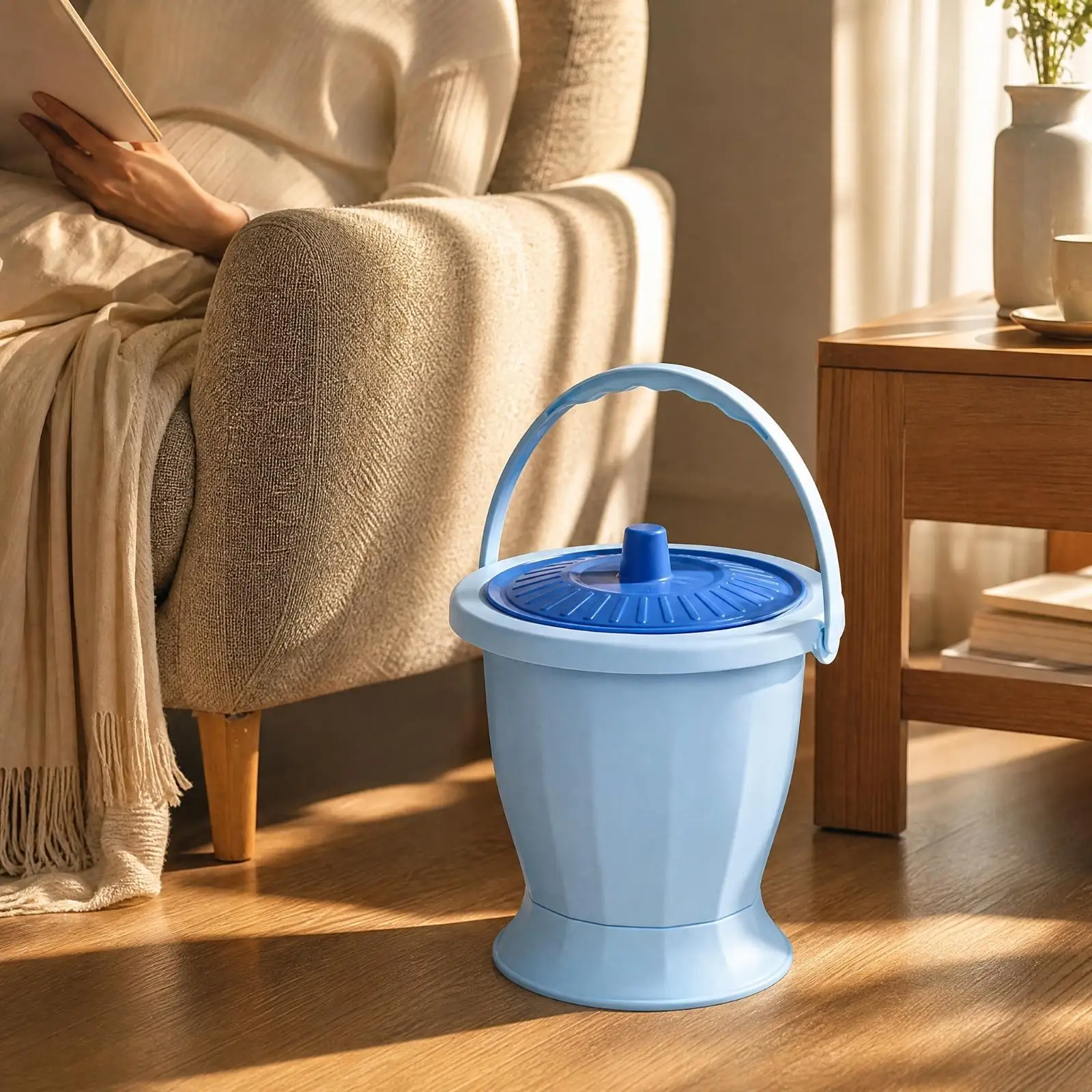 Compact Chamber Pot with Lid and Handle for Adults Portable Toilet Bucket for Camping Travel and Home Use