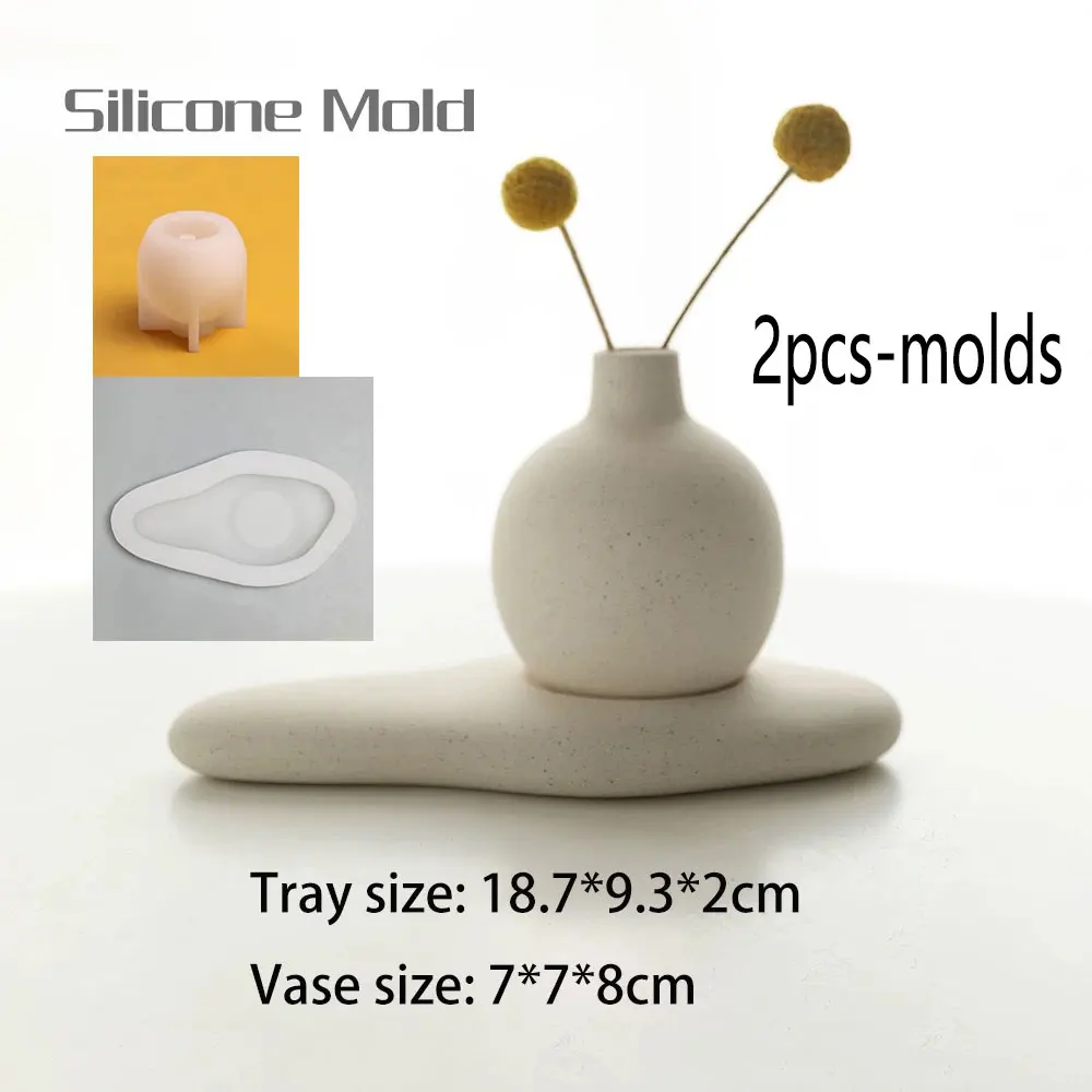 2pcs Art Vase Silicone Mold DIY Home Decoration Gypsum Tray Aroma Diffuser Stick Container Vase Concrete Casting Mold