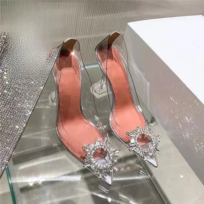 

Сексуальные прозрачные женские туфли на высоком каблуке с бриллиантами, тонкий каблук-шпилька с острым носком, неисправномерная одинарная oes для повседневной носки