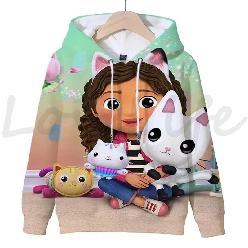 Autumn New Gabbys Dollhouse Hoodie Children\'s Cute Cartoon Print Sports Vibrant  Versatile Girls Pullover Long Sleeve Sweatshirt