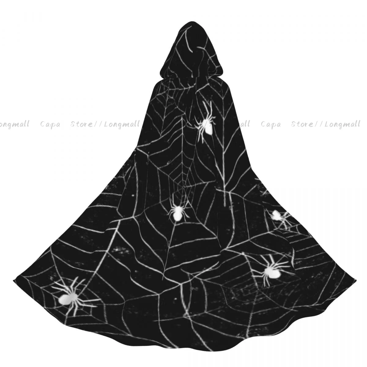 

Adult Vampire Cape Hooded Robe Spiderwebs Vintage Halloween Cloak Full Length Cosplay