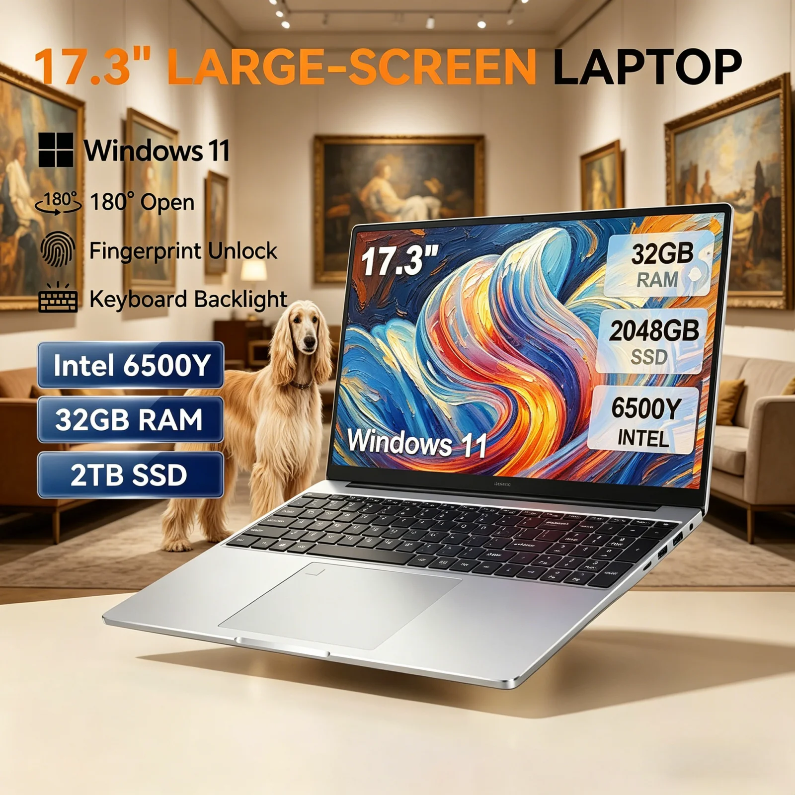Top Pick 17.3" Portable Laptop Intel 6500Y 32GB 1TB/2TB SSD Windows 11 Light Business Office Notebook