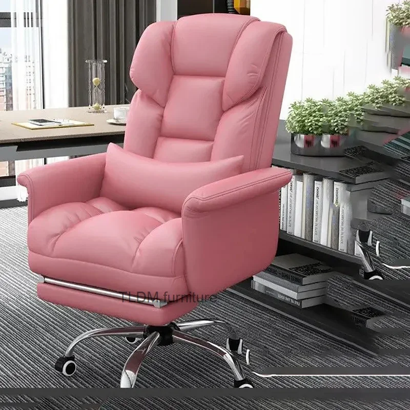 Computer Pink Leather Boss Business Office Chair Activity Back Minimalist Temptation Lazy Leisure Cadeiras Italian Furniture