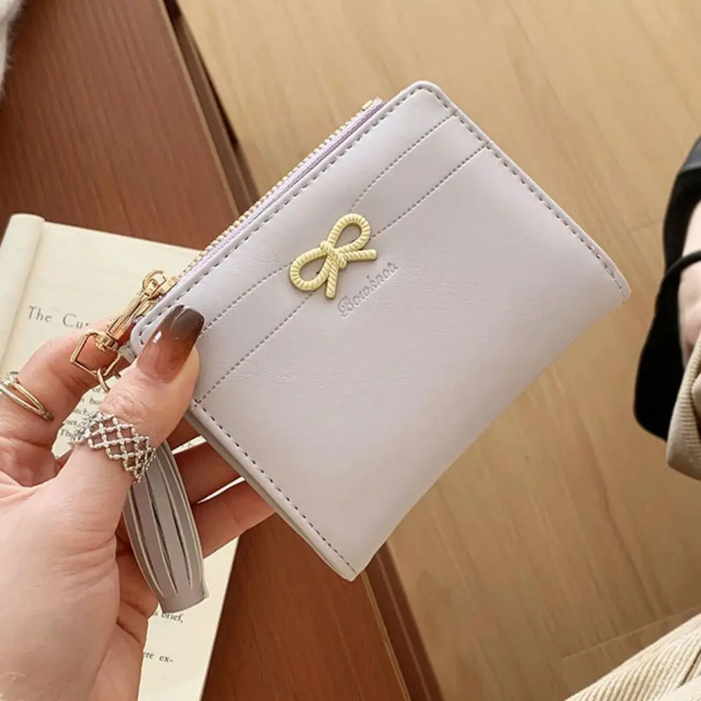 

Pouch Portable Bow Lady Purses Zipper Multiple Card Slot Short PU Wallet PVC Candy Color Folding Coin Purse Daily