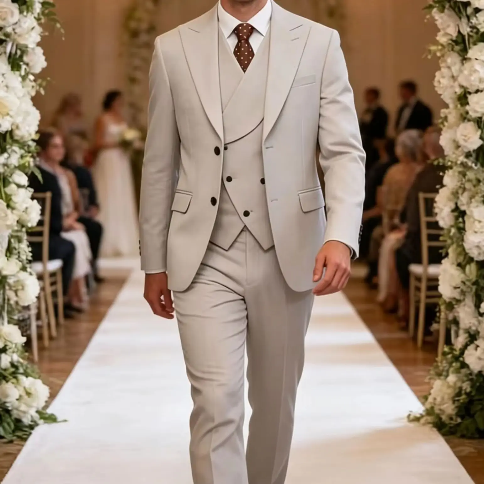 

Men's 3-Piece Suit Shawl Lapel Double Breasted Blazer Vest Pants Set Formal Wedding Groom Tuxedo Slim Fit Business Party Beige