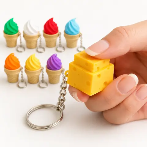 Keycap Keychains Simulated Cheese Ice Cream Anti Stress Keychains Squishy Bag Charms Keyboard Keychain Fidget Toys Gift 키캡 키링