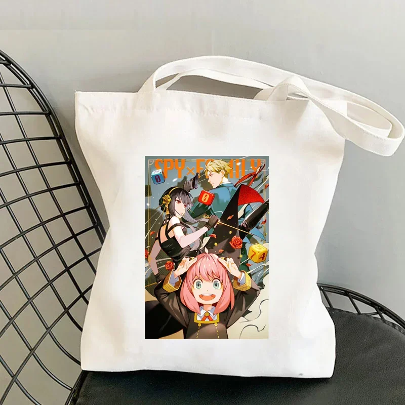 Spy X rodzina torba na zakupy wydruk płótna Anime Kawaii Anya Forger Tote Bag torebki SPYFAMILY Women Bag Harajuku torby na ramię