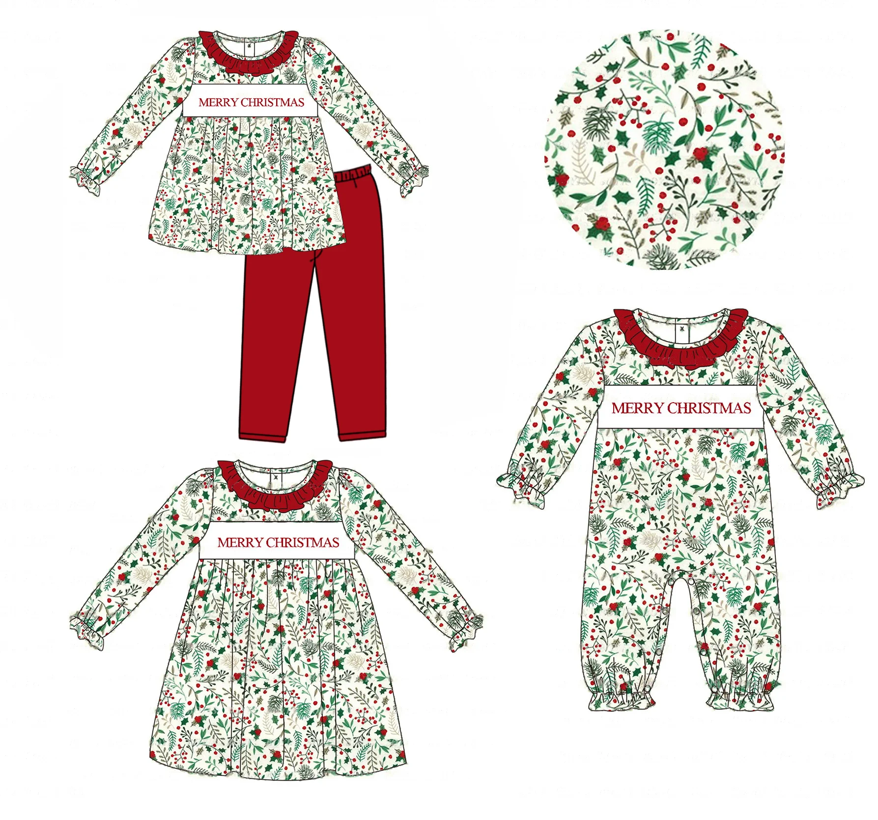 

Merry Christmas Toddler Girl Clothes Baby Girl Clothes Long Sleeve Long Pants Set Dresses Rompers Jumpsuits Floral Patterns