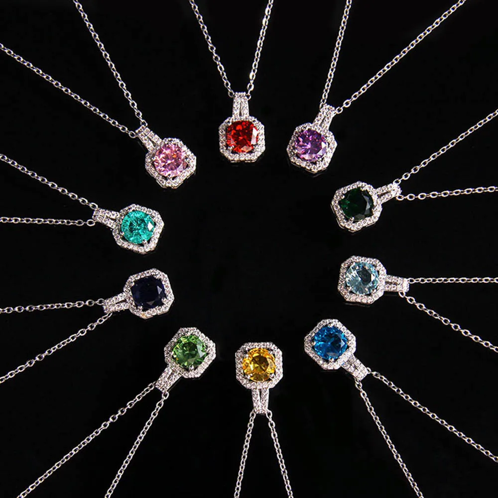 

10Pcs/Lot Fashion Sparkling Colorful Geometric Zircon Necklaces For Women niche Design Proposal Engagement Jewelry Party Gifts