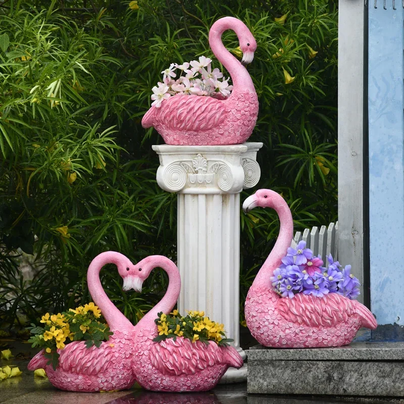 

Creative Flamingo Flower Basin Courtyard Landing Animal Ornaments Terrace Bonsai Pot Balcony Decoration Successor Container