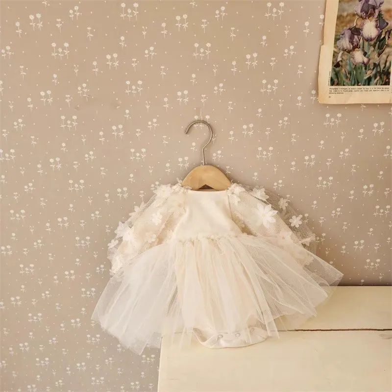 Vestido de princesa de malla con manga abullonada para niña, Body de verano para bebé, pelele, ropa para niño de 0 a 2t, novedad de primavera 2023