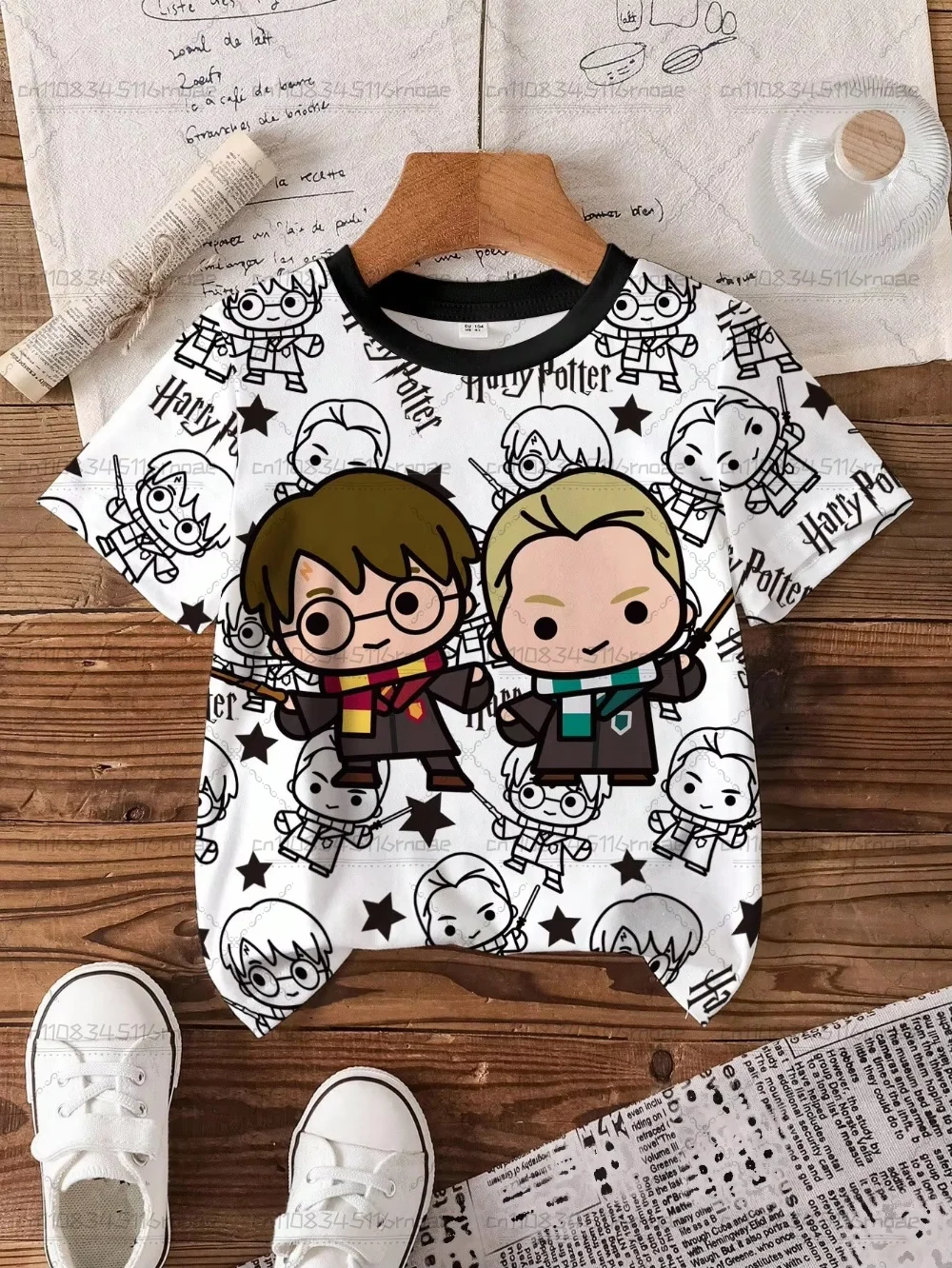 Sudaderas de verano con estampado de diseño de HARRY POTTER, camisetas deportivas informales de manga corta con cuello redondo y holgadas para niños