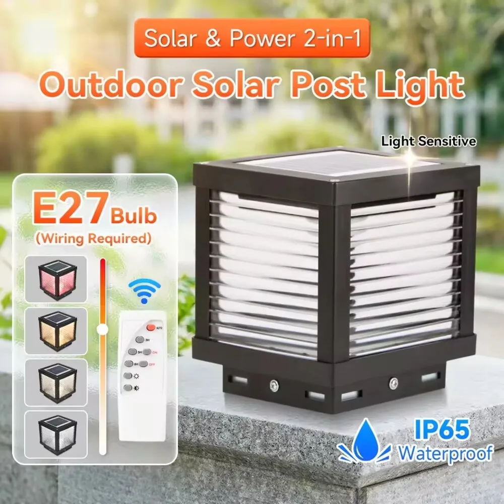 LED Solar Pillar Light Dimmable 4 Color Solar Lamp Remote Control Timing Plug Pillar Light For Park Fence Outdoor Decor Lighting
