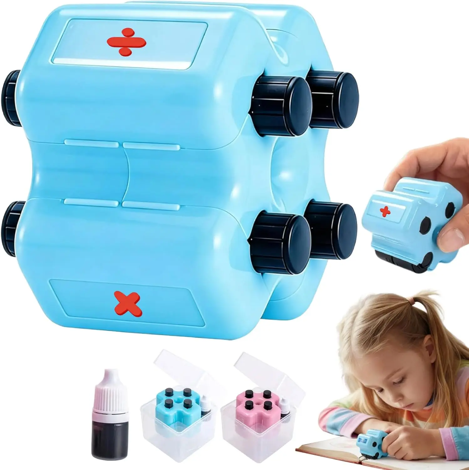 4 in 1 Math Roller Stamp Set, Practice Tool, Roller Digital Teaching Stamps W/Refill Ink,Fun Math Gift for Kids,Classroom Use