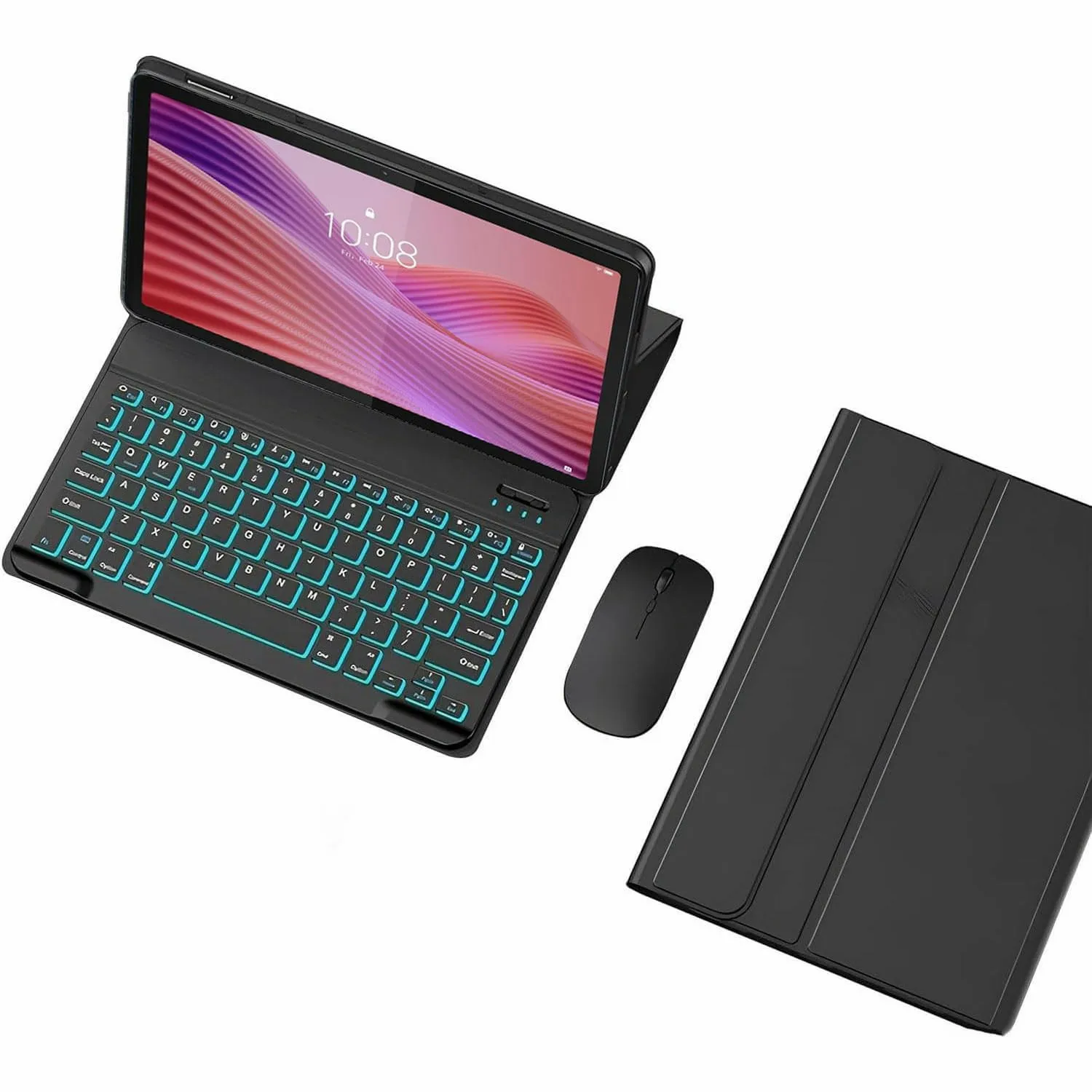 

For Lenovo Tab 10.1 (2025) TB-311FU / TB-311XU Backlit Design Bluetooth-Compatible Keyboard Case with Mouse Combo Set - Black