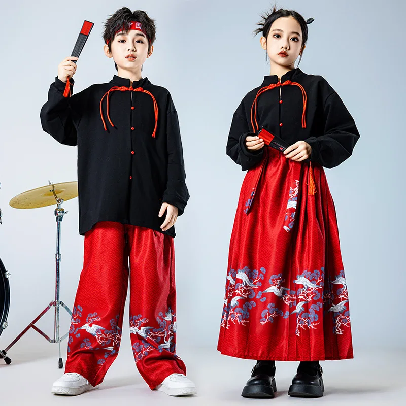 Children Clothing Street Dance Chinese Style Hanfu Dress Hiphop Jazz Dance Stage Wear Kids Cheerleading Performance Elementary