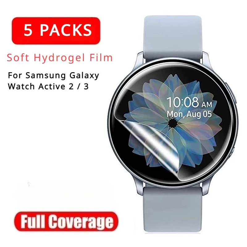 Lot de 5 films protecteurs d'écran incurvés pour Samsung Galaxy Watch Active 2, protection complète en hydrogel souple/3D