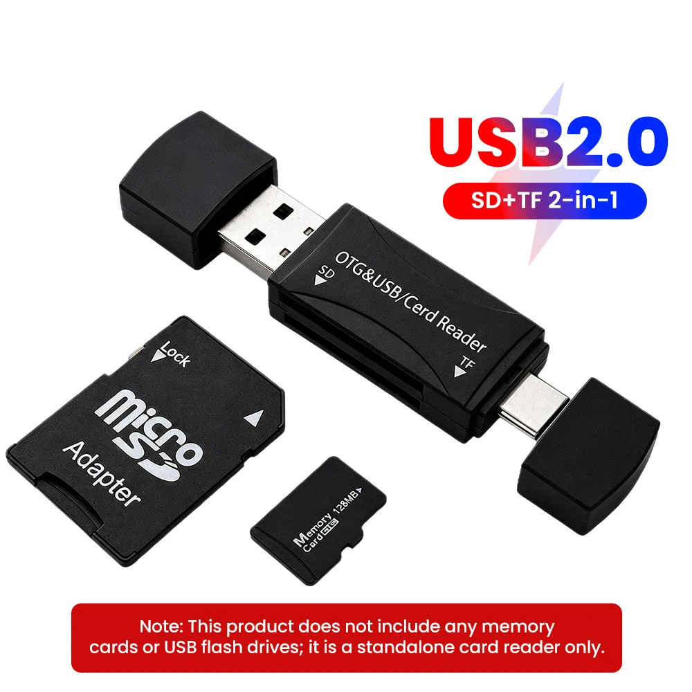 2-in-1 Multifunction USB TYPE-C Card Reader External Storage Black Stretch for Memory Stick USB 2.0 Mini SD TF Card Reader