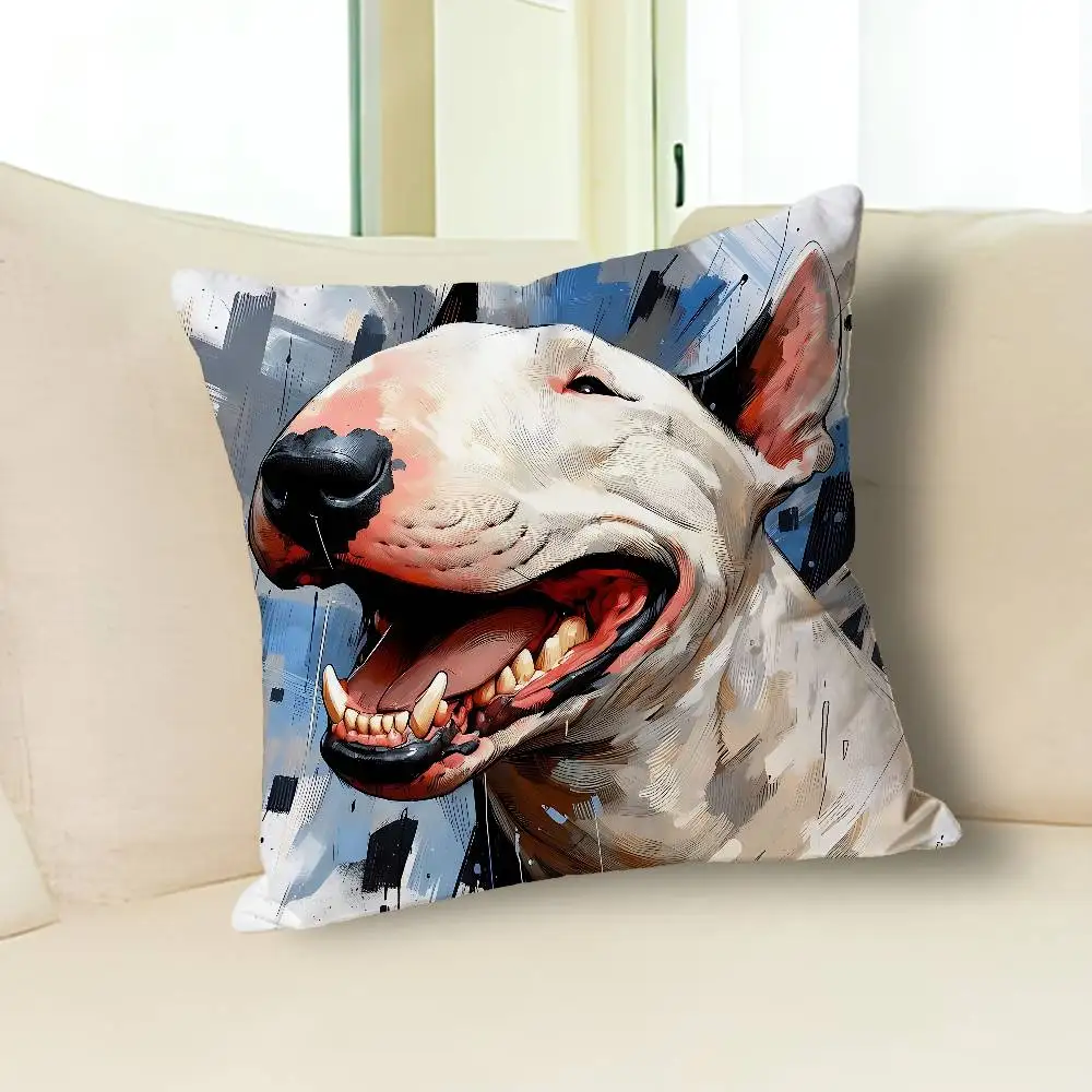Funny Bull Terrier Dog Pillow Cases for Bedroom Living Room Sofa Home Decor Polyester Cushion Cover with Zipper