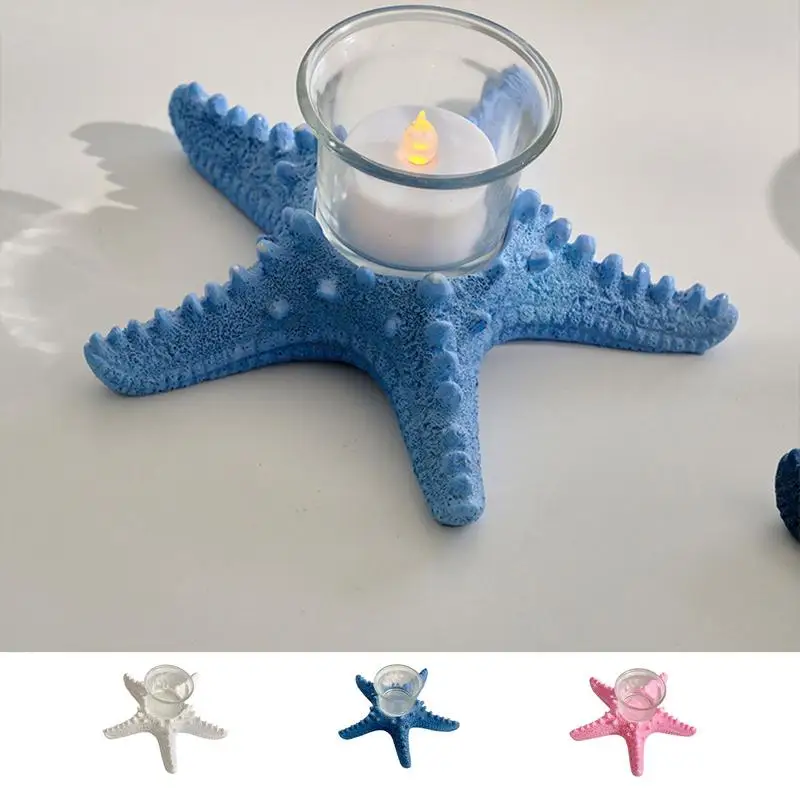 Starfish Tealight Holder Resin Wishing Candle Holder Decorative Tabletop Sea Star Statue Creative Beach Candle Holder For Holida