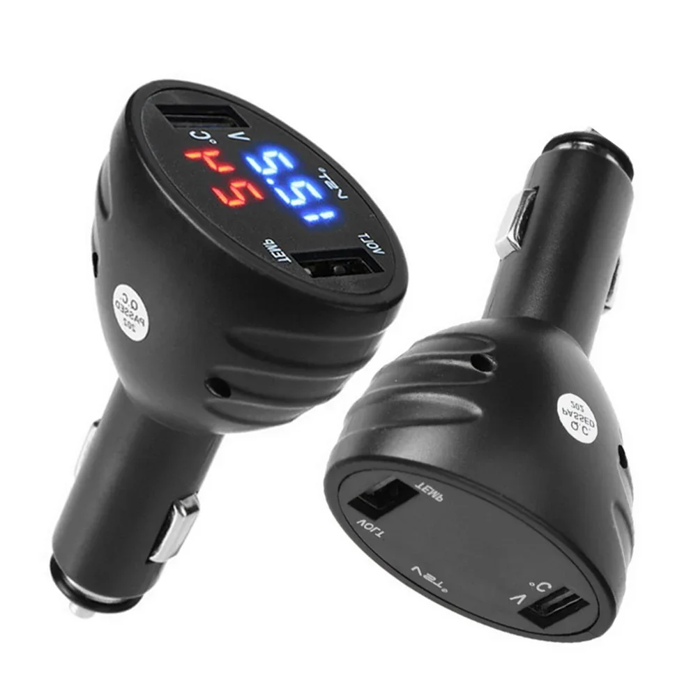 

Car Charger 3 In 1 Voltmeter 12V 3 In1 Dual USB Charger LED Thermometer Voltmeter USB Car-charger Adapter 2 Ports