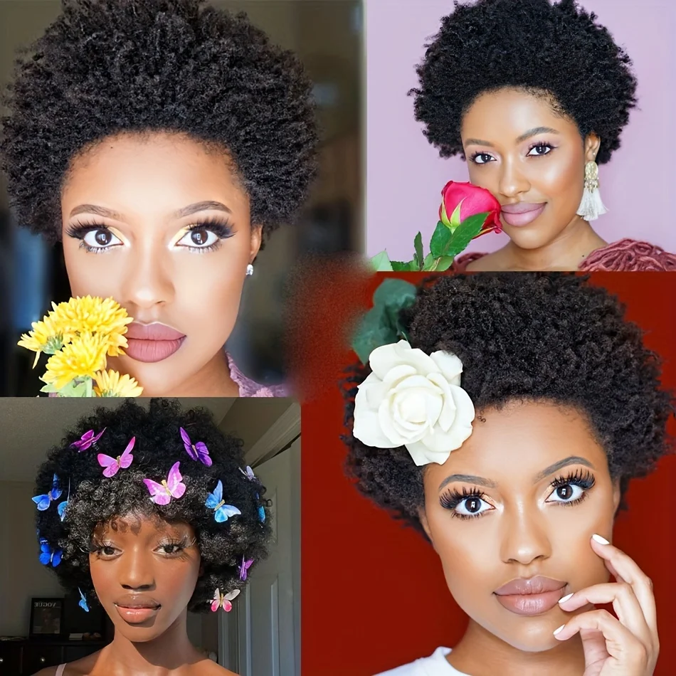 Afro Short Curly Human Hair Full Machine Wigs For Women 150% Density Short Remy Human Hair Wig