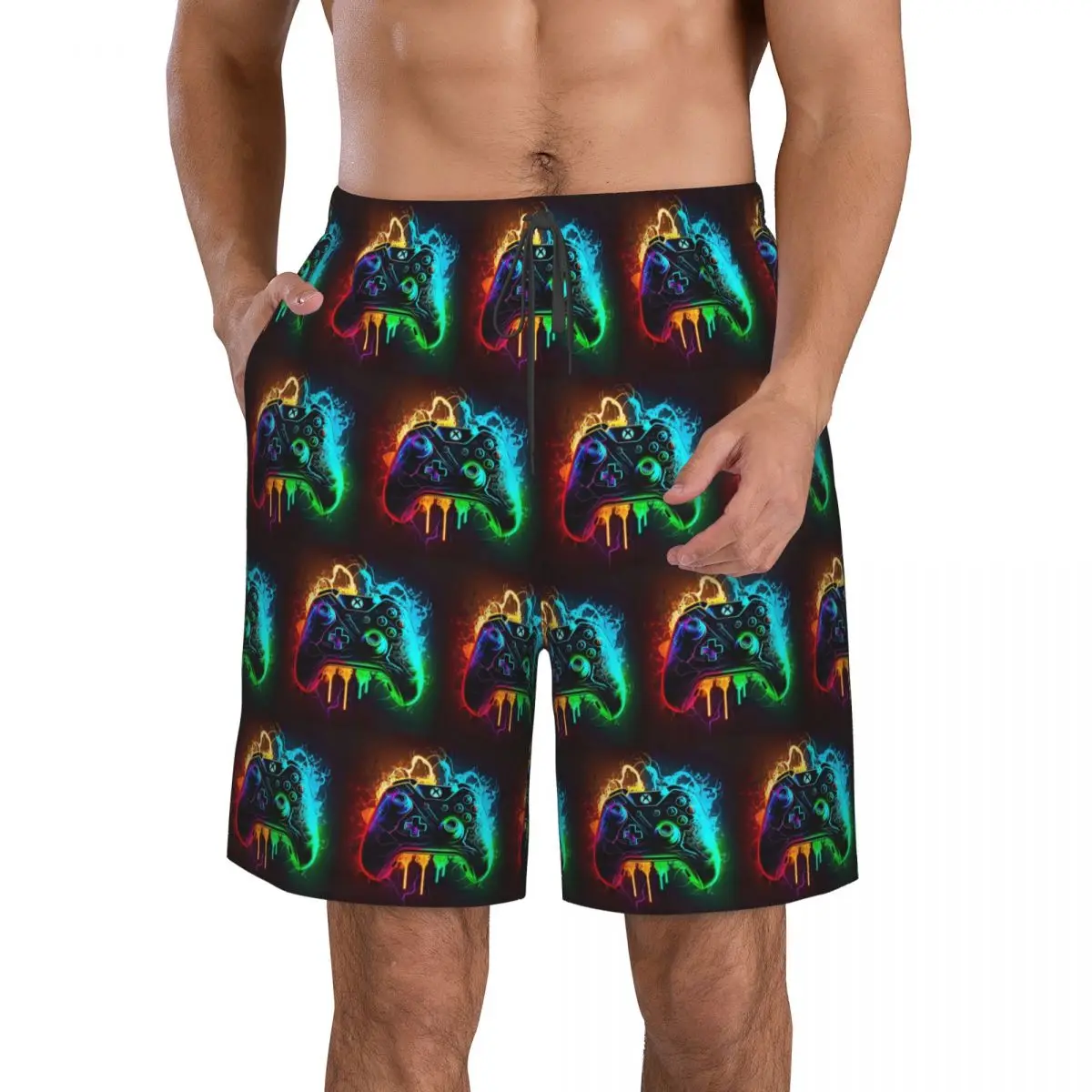 Game Console Printed Pattern Trunks Beach Board Shorts Casual Quick Dry Swim Summer Men Pants