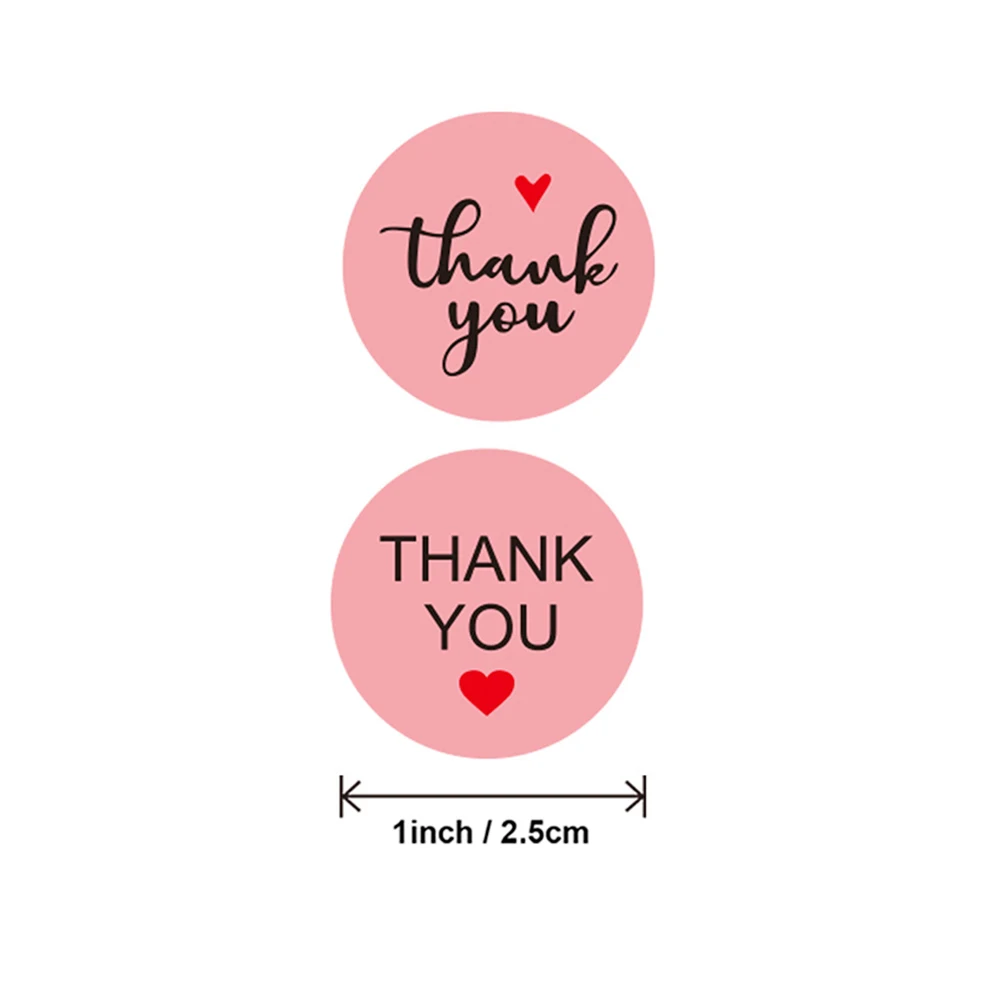 500pcs Pink Thank You With Love Stickers 1inch Round Roll Stickers Handmade Gift Box Decoration Labels Appreciation Tag Wrapped