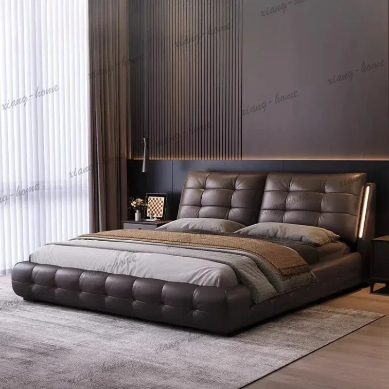 LJY Lit 150x200cm 180x200cm Double Bed 2 People Furniture Luxury First Layer Cowhide Lawrence Cloud Bedroom Beds And Bed Frames