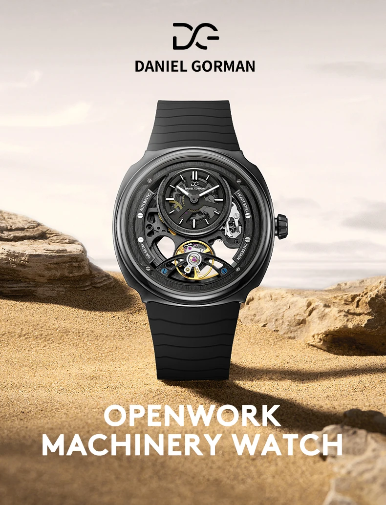 นาฬิกาอัตโนมัติคุณภาพสูง ปี 2026 พร้อมสายซิลิโคนสปอร์ตทันสมัย กันน้ำ 5 ATM นาฬิกาจักรกล แดเนียล กอร์แมน