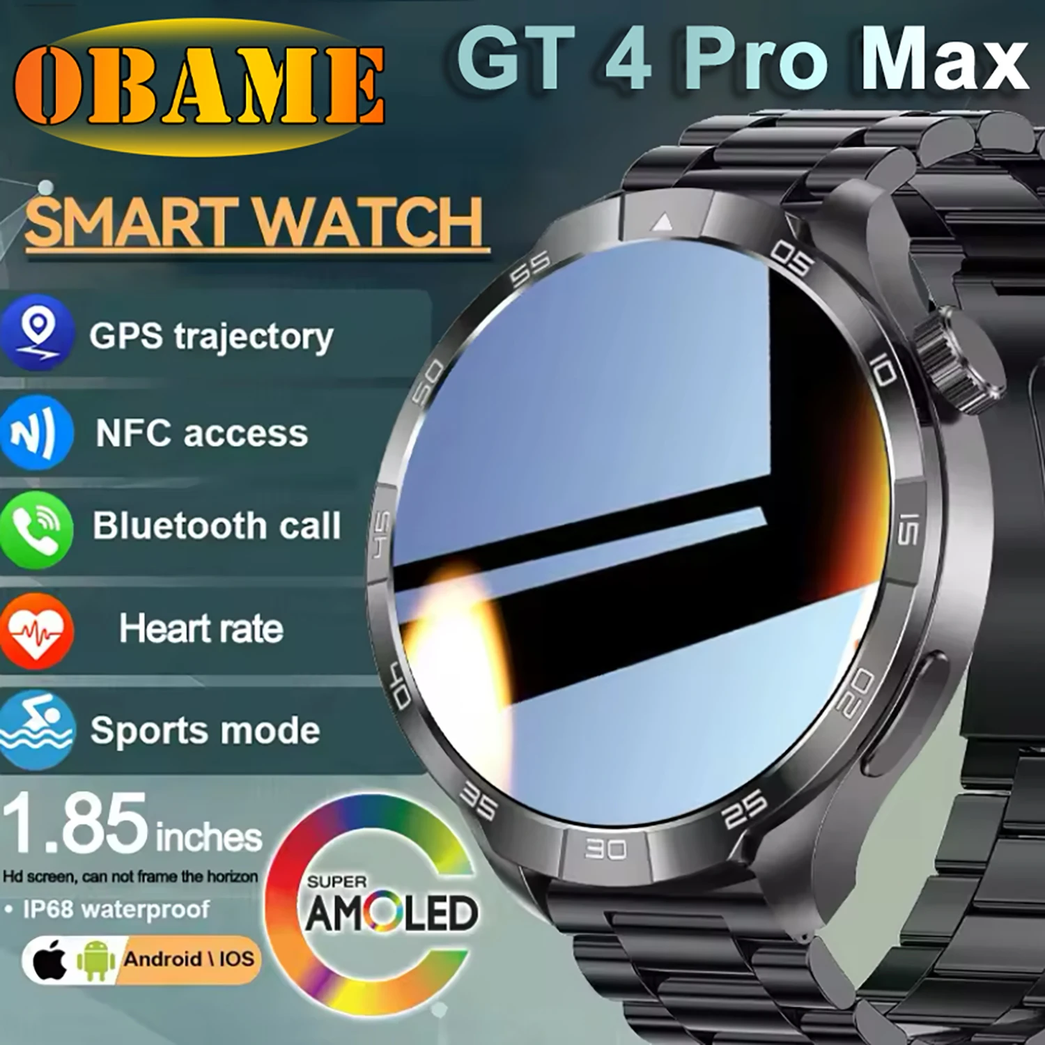 GT 4 MAX Smart Watch Men 1.85-inch Big HD Screen SmartWatch GPS NFC Compass Lntelligent voice Fitness Sports Smartwatch 2025New