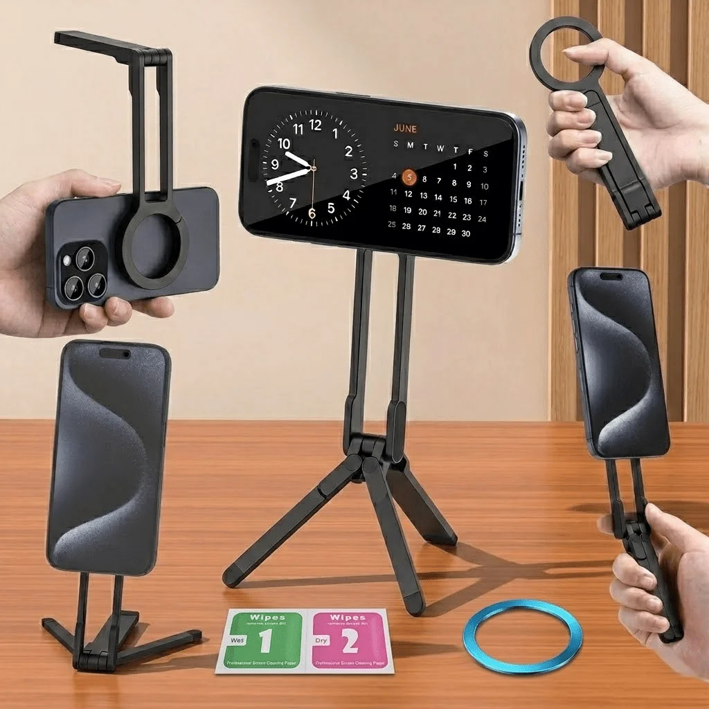 

Magnetic Phone Tripod Stand Portable Foldable Pocket Adjustable Black Blue Strong Magnetic Hands Free Travel Vlog Video Desktop