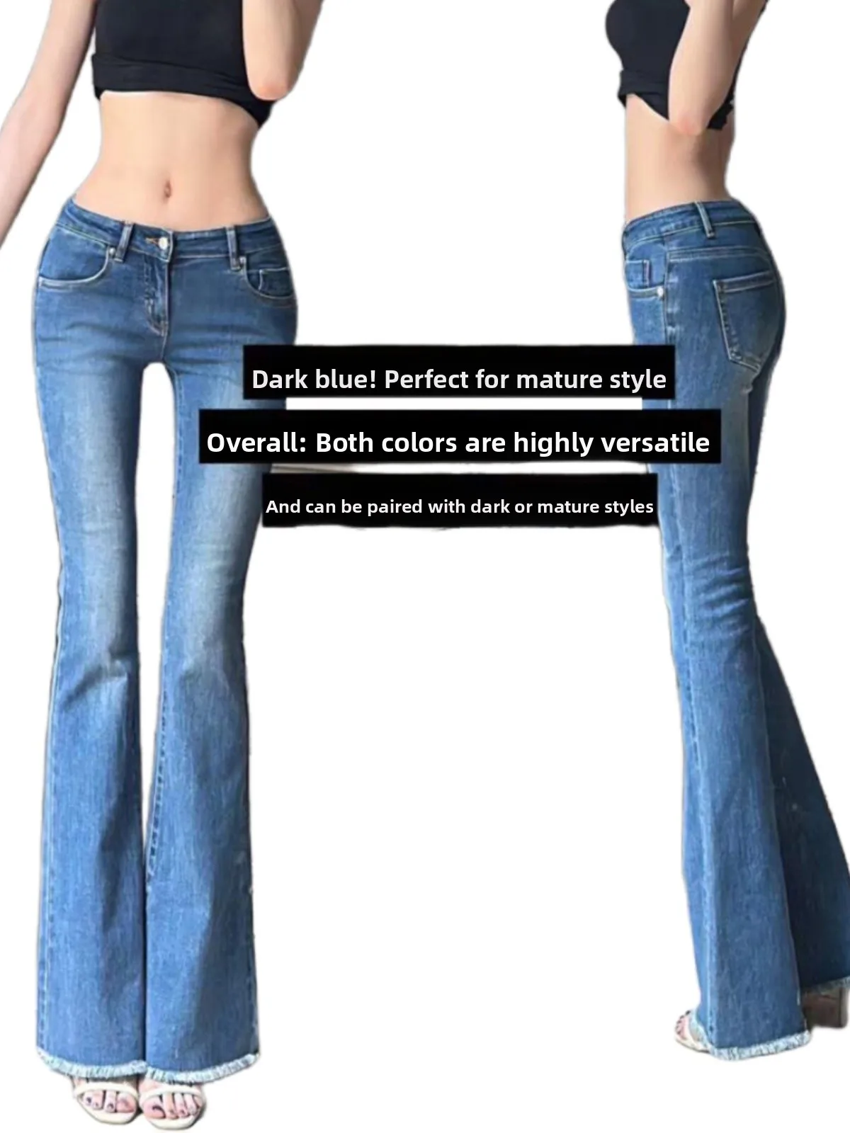 

Low Waist Flared Jeans Women's Long Pants Leg Lengthening Effect Cotton Stretch Denim Zipper Closure All Seasons Wear