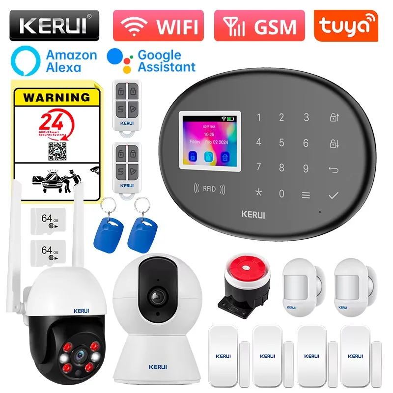 

KERUI GSM WiFi Security Protection Alexa Tuya Smart Life Home Automation Motion Door Magnetic Sensor Alarm Security System Kit