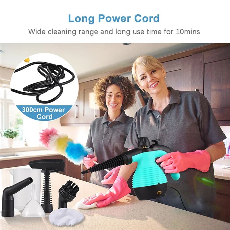 

AS94-Ручной пароочиститель 1050 Вт Многофункциональная высокотемпературная пароочистительная машина под давлением с аксессуарами из 9 предметов США Plu