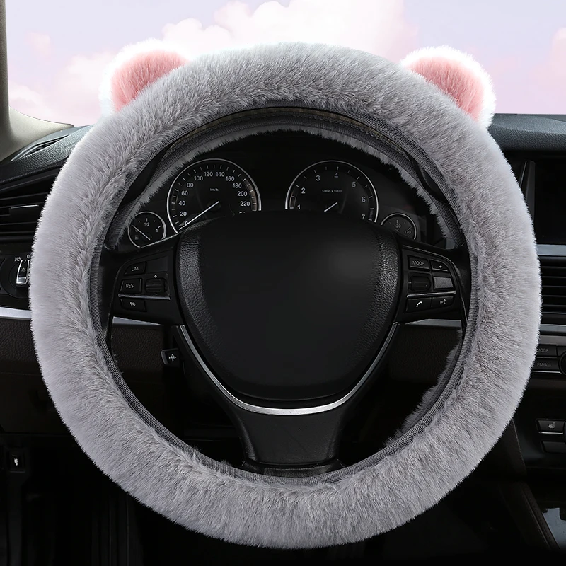 Cartoon Bär Ohren elastische Plüsch Auto Lenkrad Abdeckung Winter verdickte warme rutschfeste runde