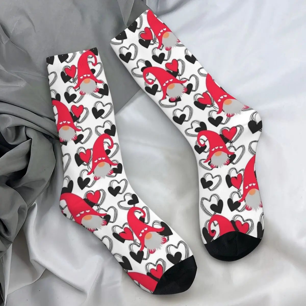 Gnomes With Heart Background Socks Love Gifts for Valentines Day Stockings Winter Non Skid Couple Socks Soft Skateboard Socks