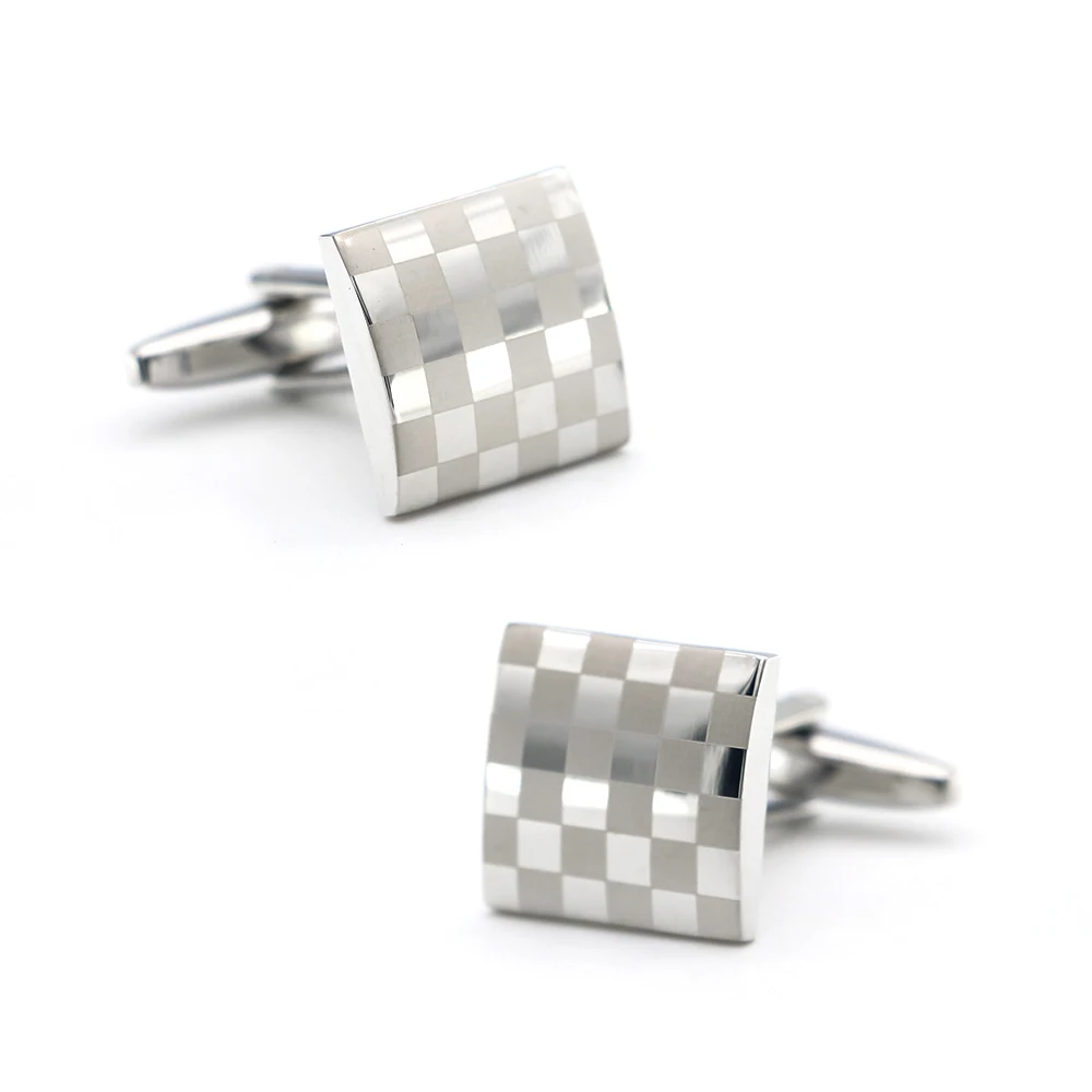 iGame Fashion Cuff Links Silver Color Laser Enraving Check Design Cufflinks Wholesale & Retail