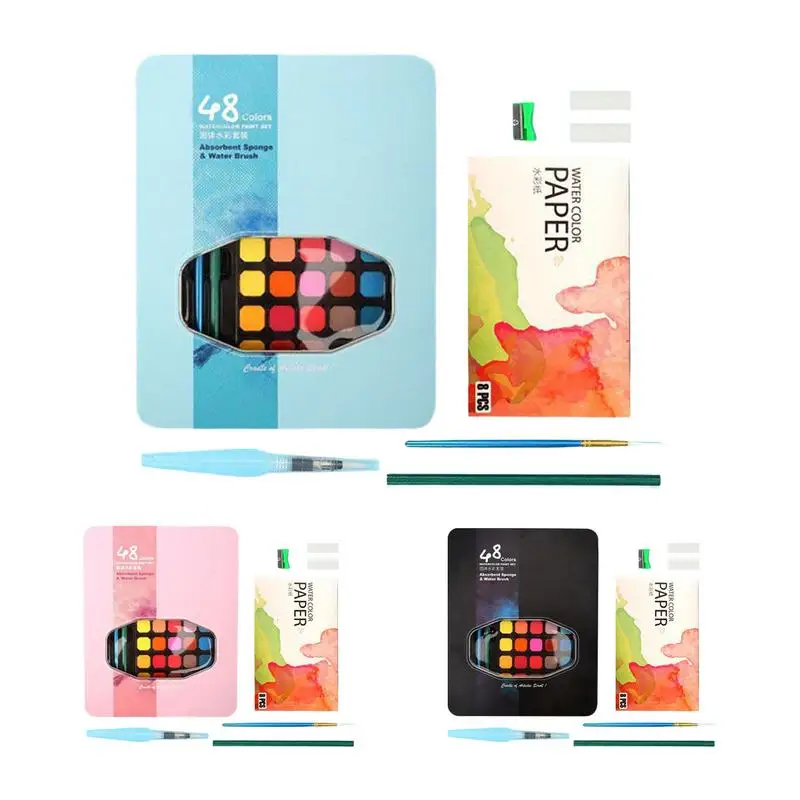 

Watercolor Paint Kits For Beginners 48 Colors Pastels Paints Set Sketching Palette Travel Art Kit Painting Supplies For Adult