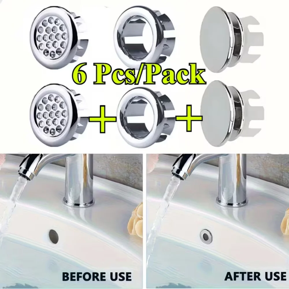 6 Abs Plastic Overflow Covers, 3 Styles in a Pack, Smooth Surface Prevents Debris Accumulation, Easy-To-Clean Basin Rings, Hygiene Solution, Kitchen and Bathroom Accessories, Bathroom Organizers and Storage Spaces