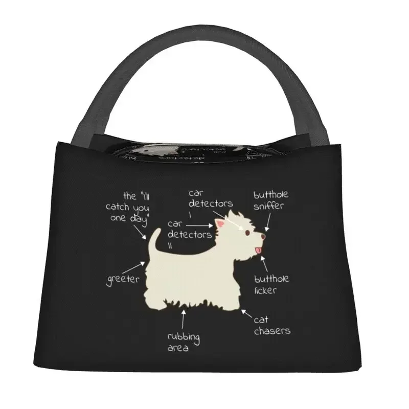 Westie Dog Anatomy Insulated Lunch Bag for Camping Travel West Highland White Terrier Portable Thermal Cooler Lunch Box Women