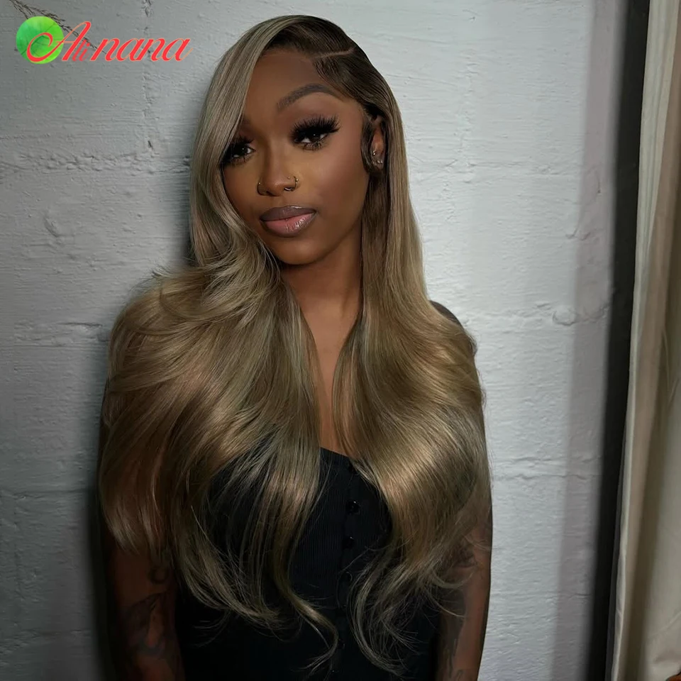 

Highlight Ash Glod Blonde Color 13x6 Transparent Lace Frontal Body Wave PrePlucked 5x5 Lace Closure Human Hair Wig For Women