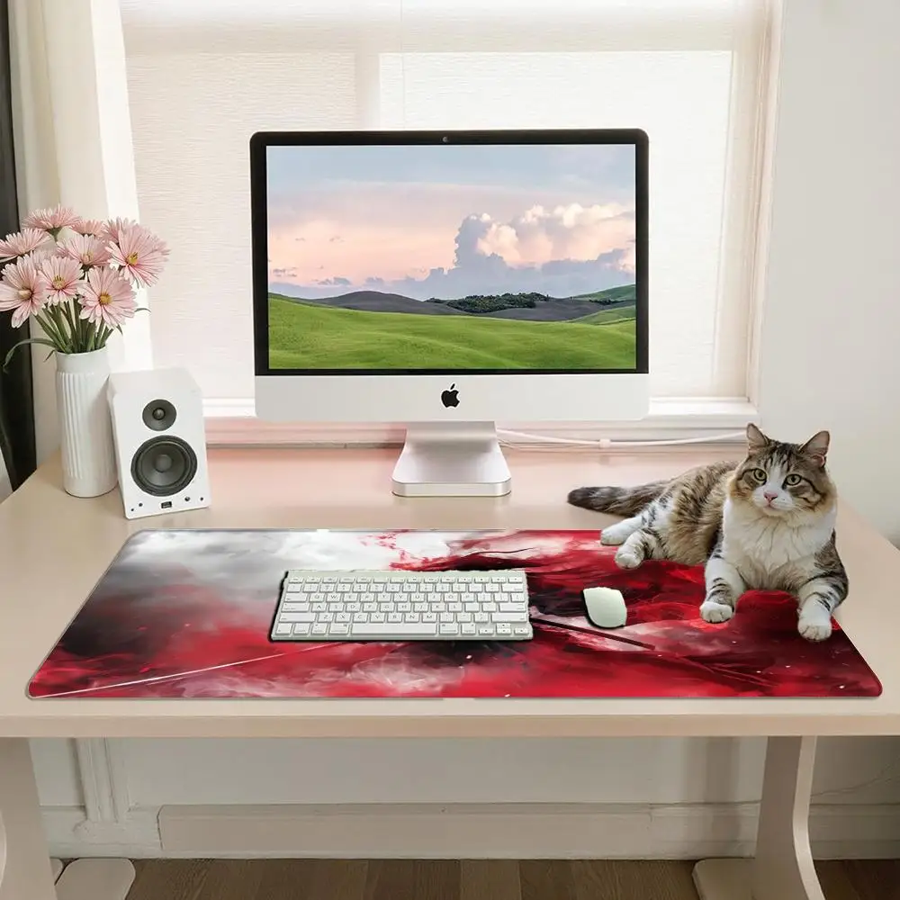 Samurai Large Mouse Pad Red Smoke Gaming Desk Mat Non-Slip Rubber Base Keyboard Mat for PC Laptop Game Office