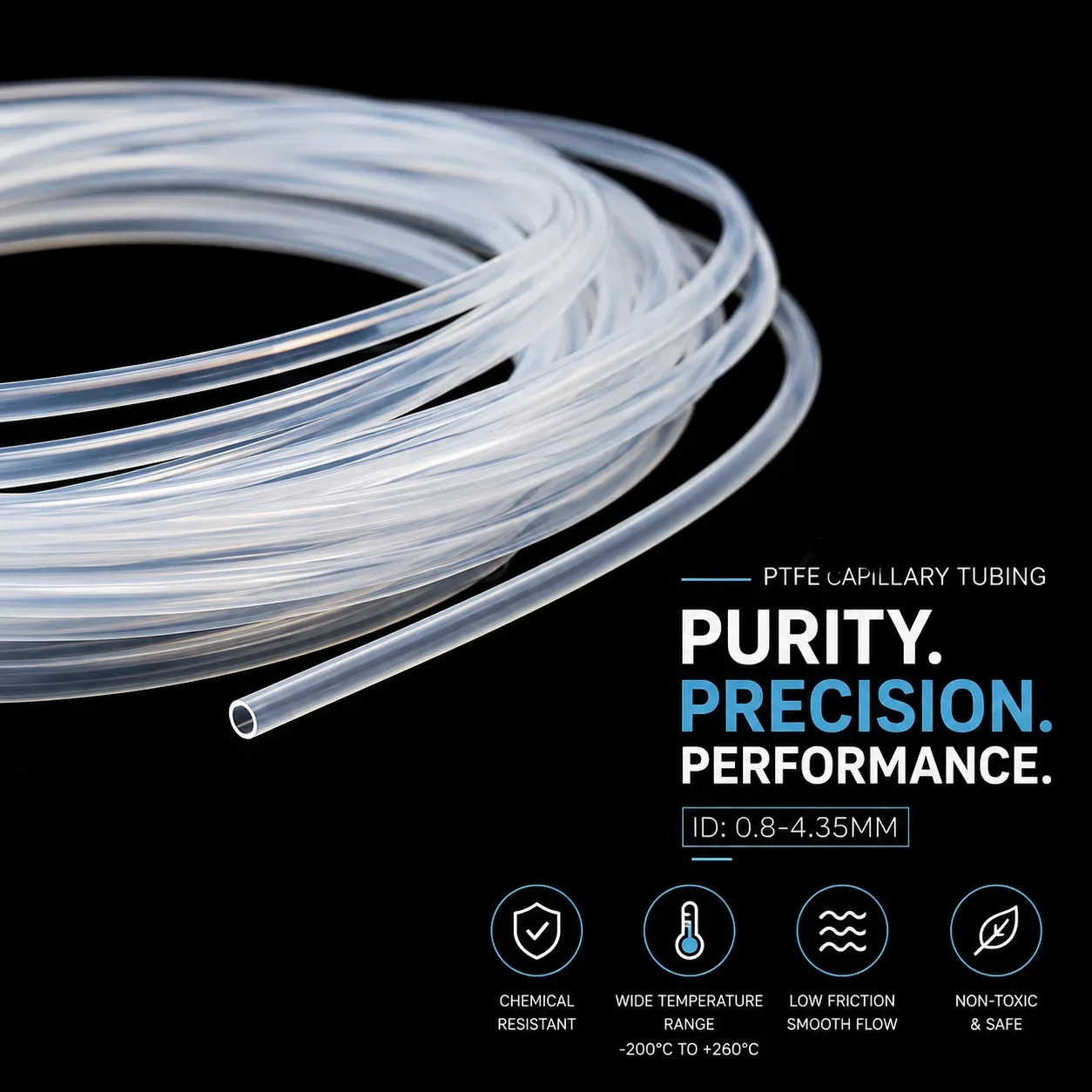 Transparent Food Grade PTFE Capillary Tube ID0.8-4.35mm Beverage Pharmaceutical Equipment Delivery Tube Non-toxic and Odorless.